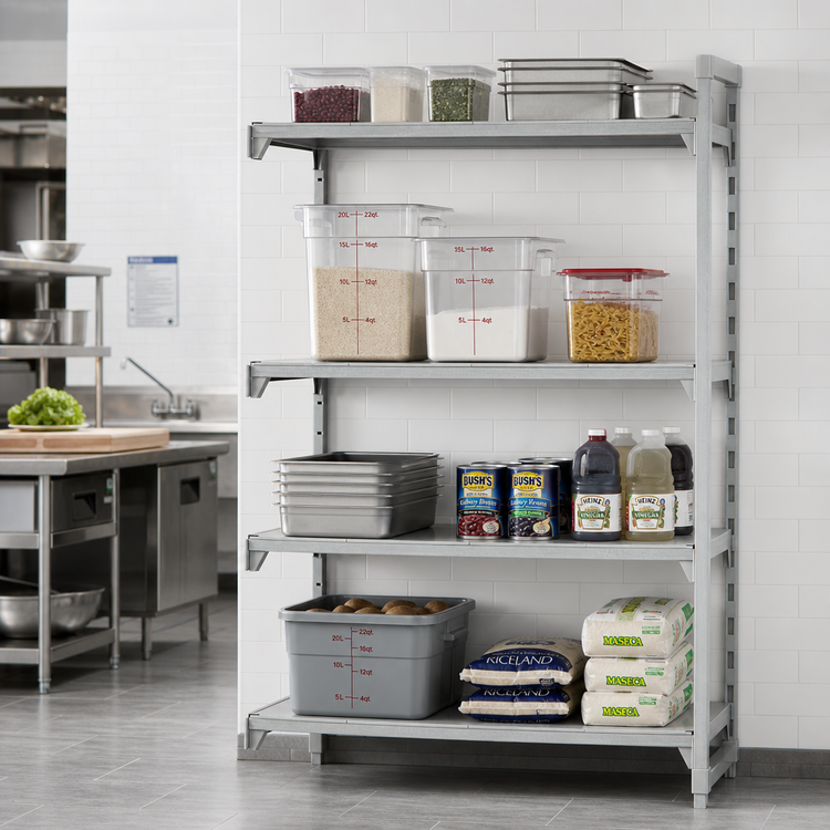 Product image #3 for Cambro Camshelving Premium 4-Shelf Solid Add-On Polymer Shelving Unit, 21" Deep x 42" Wide x 72" High, Speckled Gray