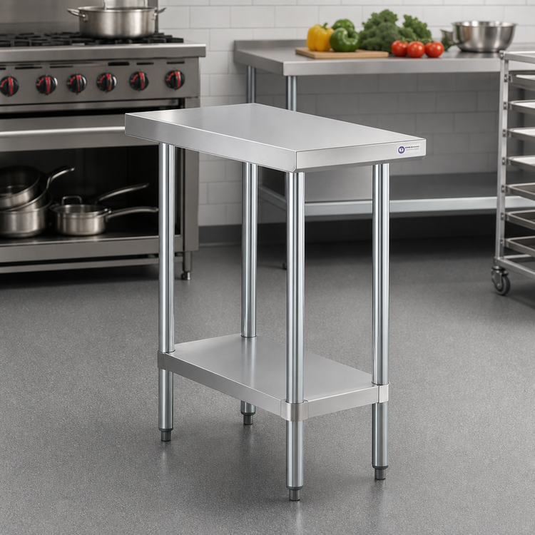 Product image #2 for Steel Works Stainless 12 Inch x 30 Inch 34 Inch High Stainless Steel Work Table with Undershelf and Bullet Feet