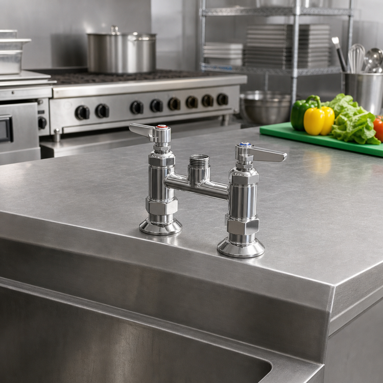 Product image #2 for T&S Brass 4-Inch Centers Deck Mount Swivel Mixing Faucet, Less Nozzle