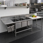 Thumbnail image #2 for Eagle Group Spec-Master FNP2860-3-18L-48TR Three-Compartment Stainless Steel Prep Sink, 28 x 20 x 14 in Compartments, Right Prep Area, Left Drainboard