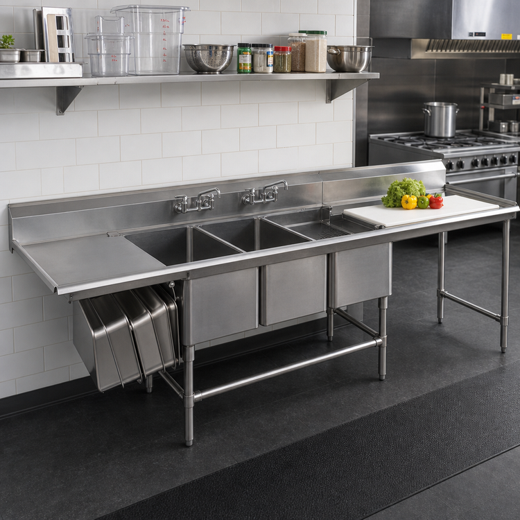 Product image #2 for Spec-Master FNP Series Three-Compartment Prep Sink with Right Prep Area and Left Drainboard