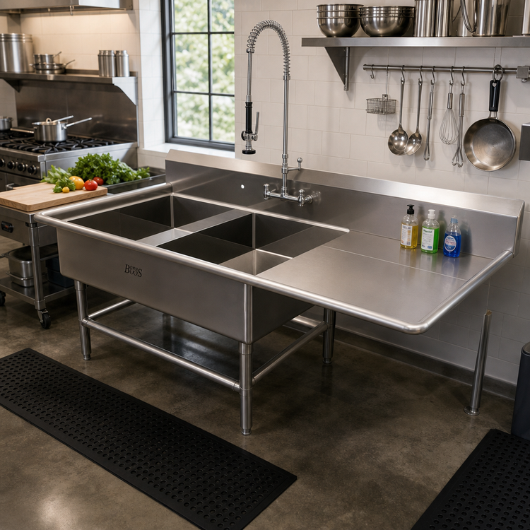 Product image #2 for John Boos Pro-Bowl 2-Compartment Stainless Steel Sink with Right Drainboard, 74-3/16 Inch W x 33-1/2 Inch D