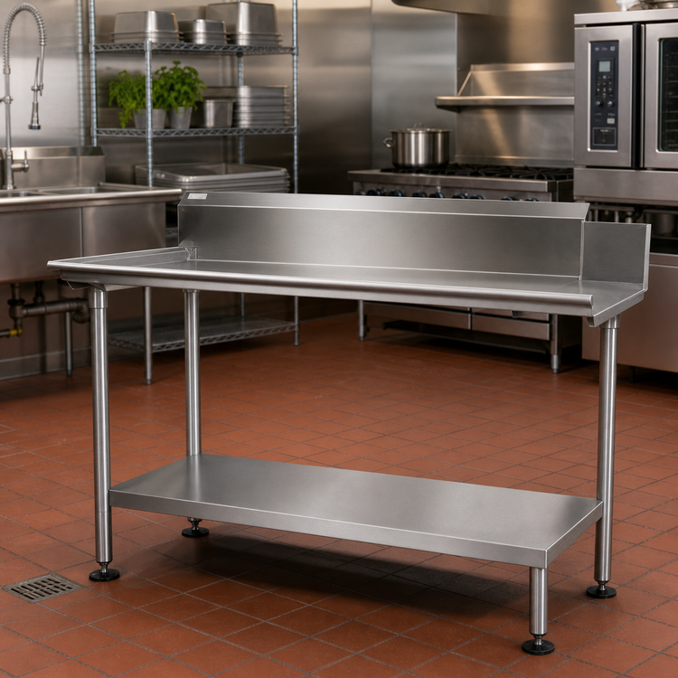 Product image #2 for John Boos 89-5/8 Inch 18/300 Stainless Steel Dishtable Undershelf with Adjustable Bullet Feet