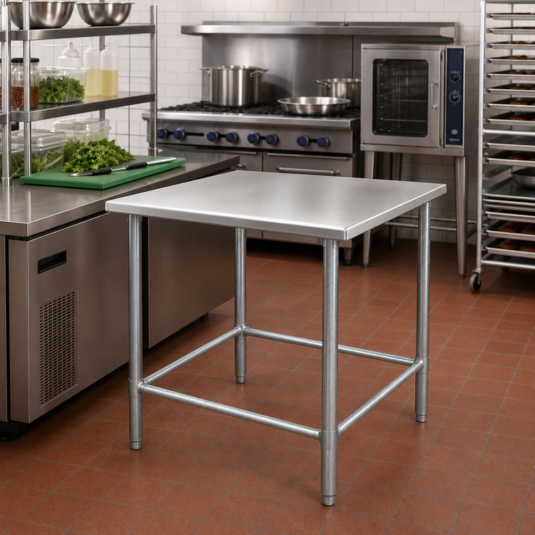 Product image #2 for Spec-Master 30 Inch x 30 Inch Square Work Table with 14-Gauge 304 Stainless Steel Top and Galvanized Tubular Base