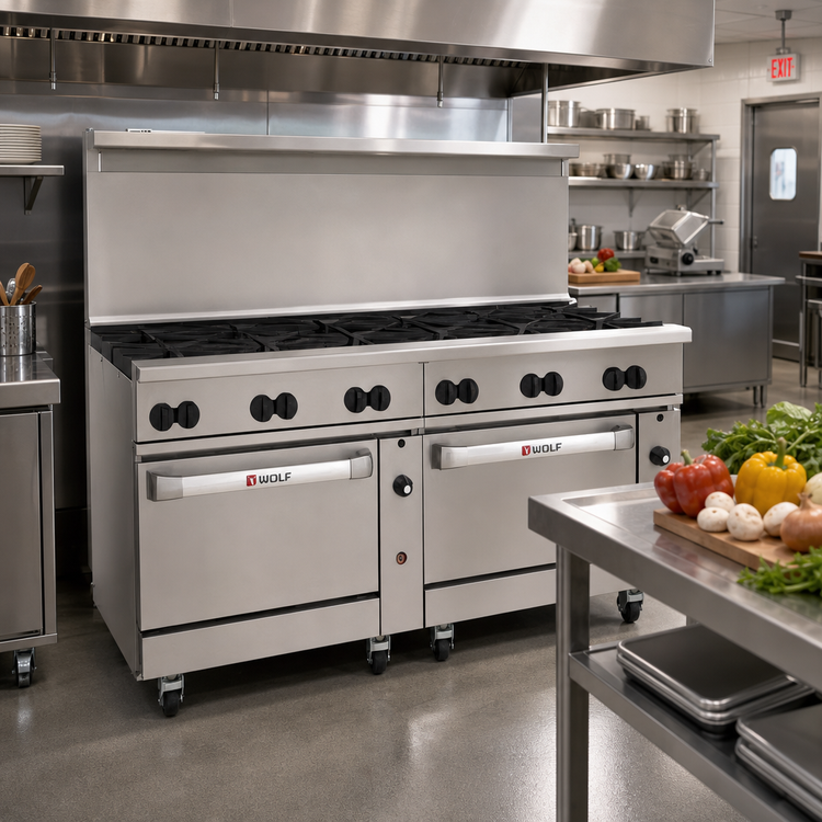Product image #2 for Wolf Challenger XL 72-Inch Commercial Gas Restaurant Range with 12 Open Burners, Standard Oven and Convection Oven