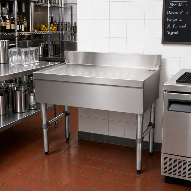 Product image #2 for Advance Tabco Special Value Series Free-Standing Bar Type Drainboard with 4-Inch Backsplash, 30 x 18 x 33 Inches