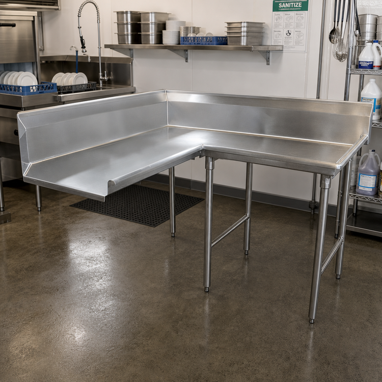 Product image #2 for Advance Tabco Korner Clean Right-Hand L-Shaped Corner Dish Table, 59 Inch, 16 Gauge 304 Stainless Steel