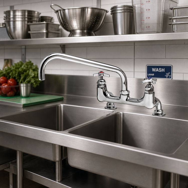 Product image #2 for T&S Brass Big-Flo Deck-Mount Large-Flow Mixing Faucet, 8-Inch Centers, 12-Inch Swing Nozzle