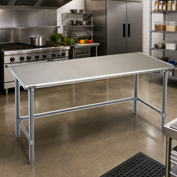 Product image #2 for Eagle Group Budget Series 72-Inch x 30-Inch 430 Stainless Steel Flat Top Work Table with Galvanized Tubular Base