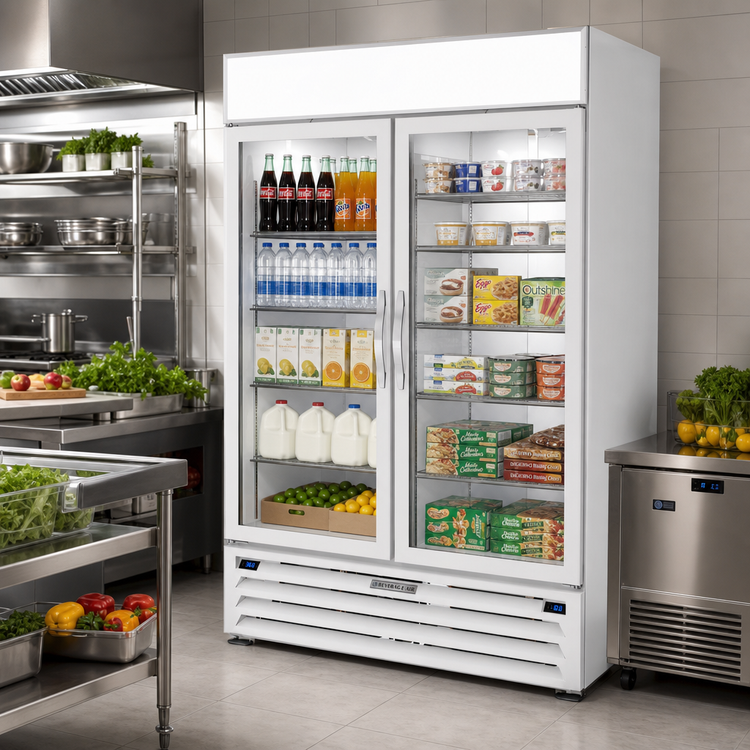Product image #2 for Beverage Air MarketMax Dual-Temp Two-Section Reach-In Glass Door Merchandiser Refrigerator/Freezer