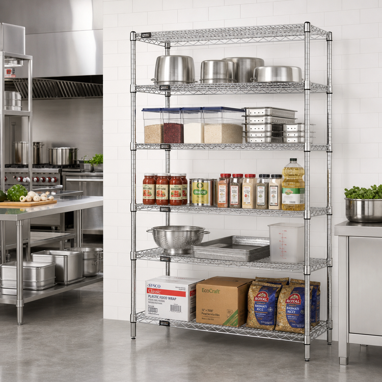 Product image #2 for Quantum 60" W x 30" D x 54" H Stationary 5-Shelf Wire Shelving Starter Kit, 304 Stainless Steel