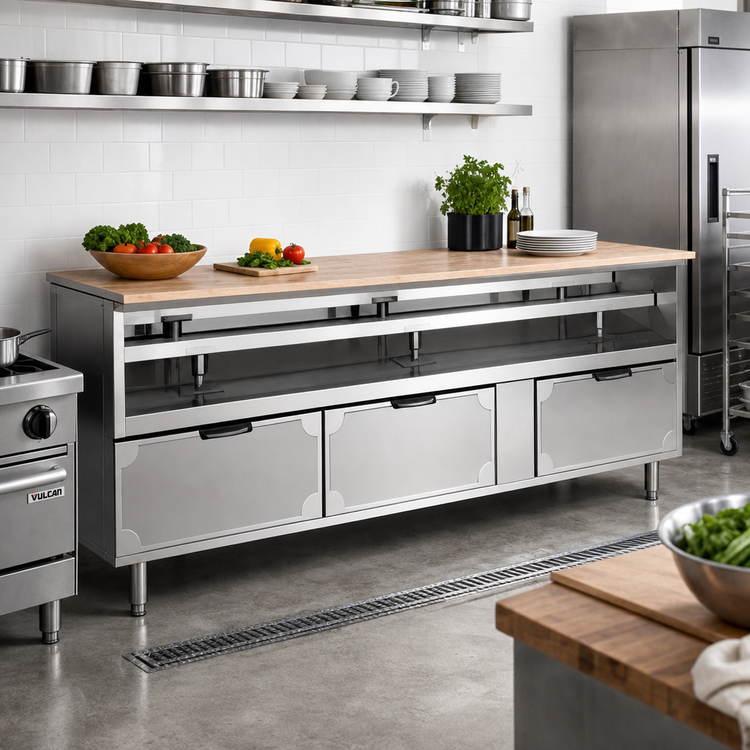 Product image #2 for La Rosa 4-Drawer Refrigerated Equipment Stand, 90 Inch x 26 Inch, Remote Refrigeration