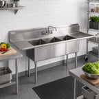 Thumbnail image #2 for John Boos E3S8-18-12T18 3-Compartment Stainless Steel Sink with Dual 18-Inch Drainboards, 18 x 18 x 12-Inch Compartments, 90-Inch Wide