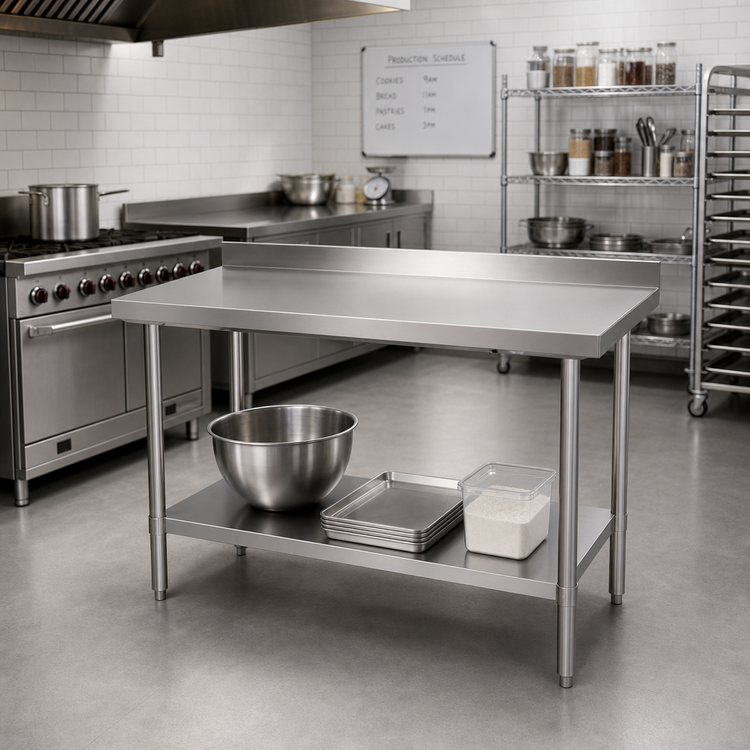 Product image #2 for Mixrite 48 Inch x 24 Inch Stainless Steel Work Table with 2 Inch Rear Edge Up and Adjustable Undershelf