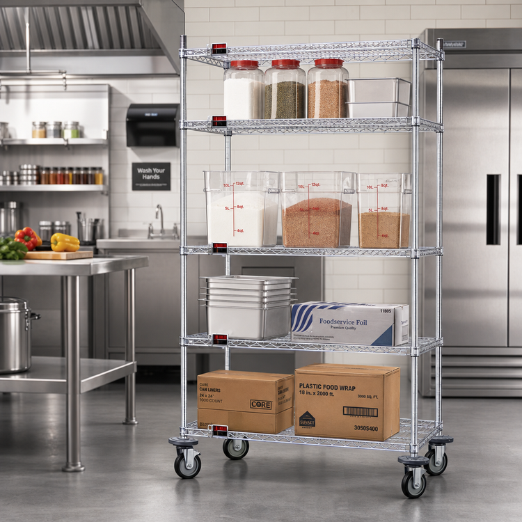 Product image #2 for EAGLEbrite 4-Tier Wire Shelving Dolly Truck with 36 x 18 Inch Shelves, Zinc Finish, Poly Casters