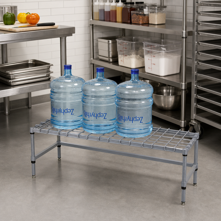 Product image #2 for Quantum Modular Wire Dunnage Rack with Removable Wire Top Mat, 60-Inch W x 18-Inch D x 14-Inch H, 1,500 lb Capacity, Gray Epoxy Antimicrobial Finish