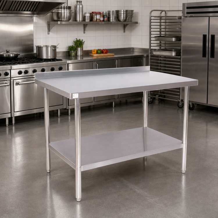 Product image #2 for 72-Inch x 18-Inch Heavy-Duty Stainless Steel Work Table with 2-Inch Backsplash and Undershelf