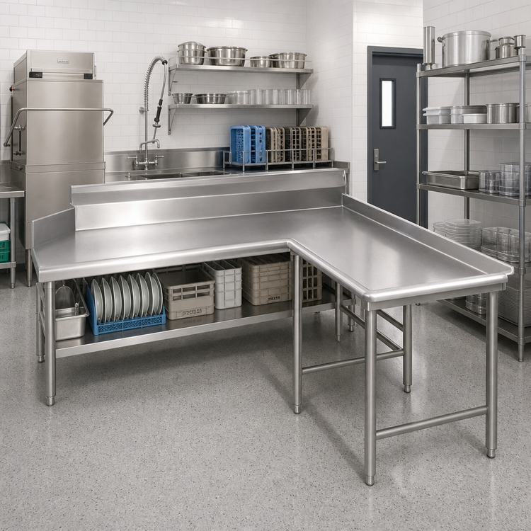 Product image #2 for Right-Hand Clean Island Dishtable, 120-Inch Machine-to-Corner x 60-Inch Corner-to-End