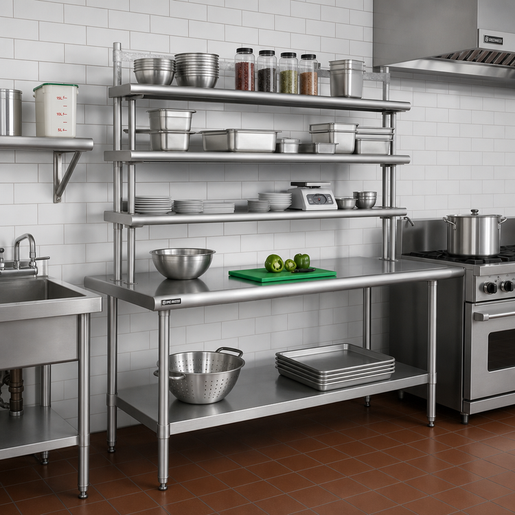 Product image #2 for Spec-Master SE Series 60 Inch x 30 Inch Stainless Steel Work Table With Adjustable Undershelf and Flex-Master Overshelf Kit
