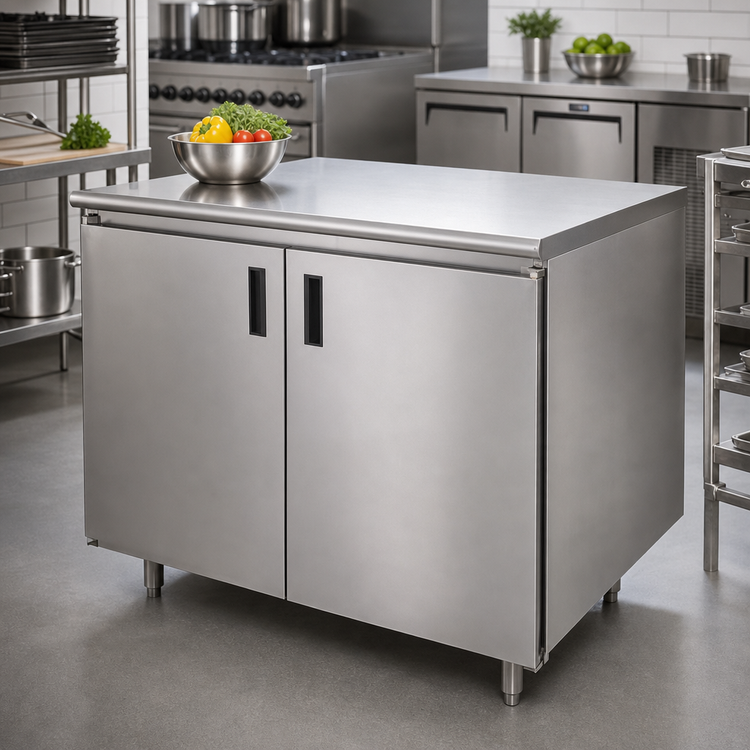 Product image #2 for Advance Tabco 36-Inch x 24-Inch Enclosed Work Table with Cabinet Base, Hinged Doors, and 14-Gauge 304 Stainless Steel Top