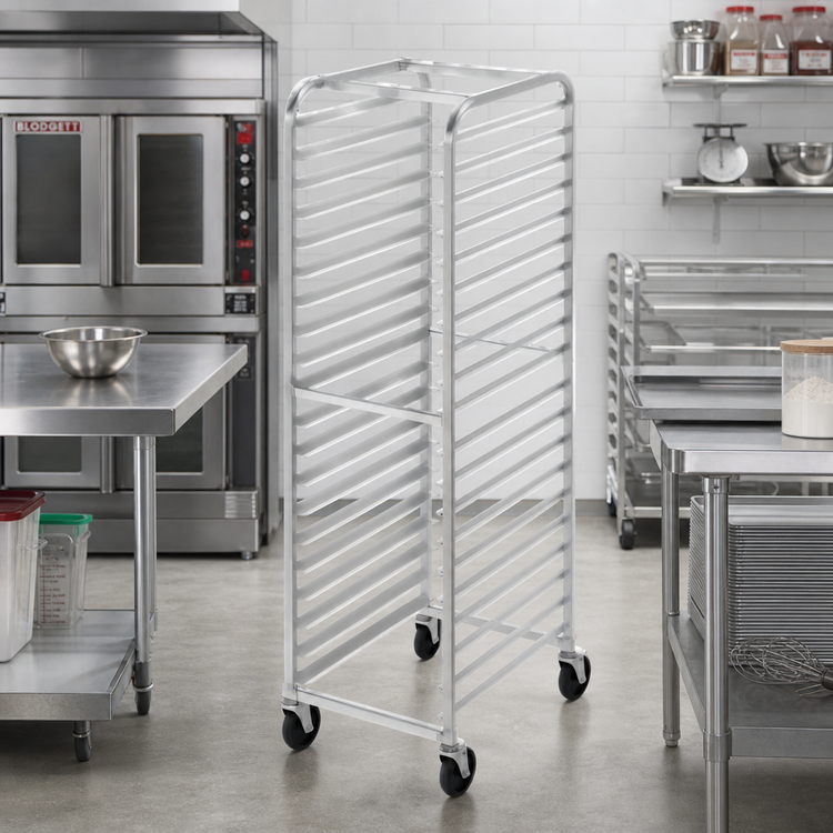 Product image #2 for Channel Manufacturing Economy Series All-Welded Aluminum Side-Load Bun Pan Rack with 5-Inch Swivel Stem Casters