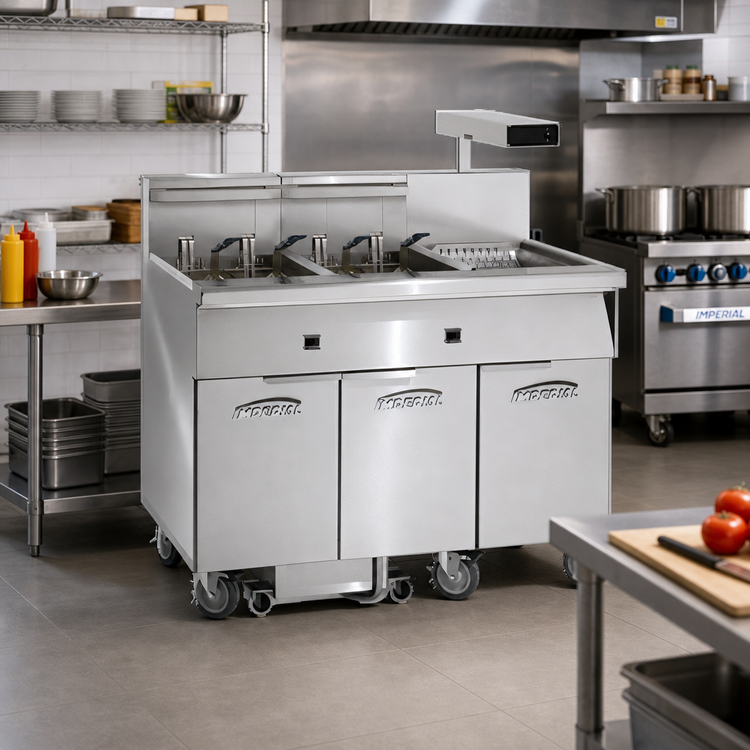 Product image #2 for Imperial IFSCB275EC Dual Tank Electric Floor Model Fryer with Built-in Filtration