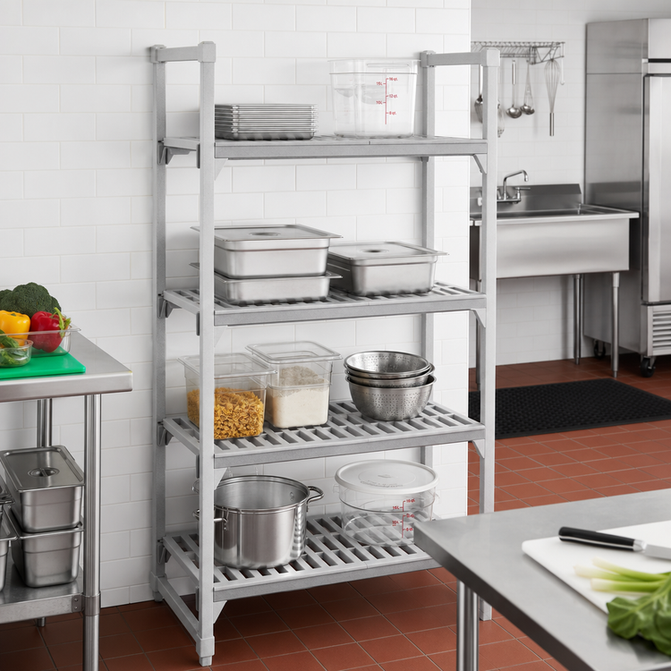 Product image #3 for Cambro Camshelving Premium 21" Deep x 36" Wide 4-Shelf Vented Shelf Kit, Speckled Gray