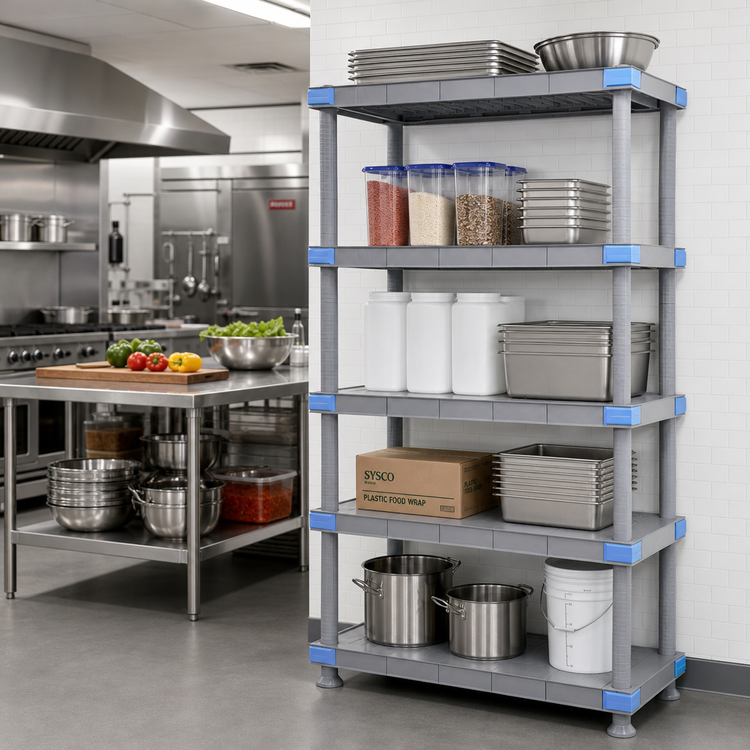 Product image #2 for Millenia 48"W x 18"D x 50"H Gray Polymer Stationary Starter Shelving Unit with 5 Solid Shelves