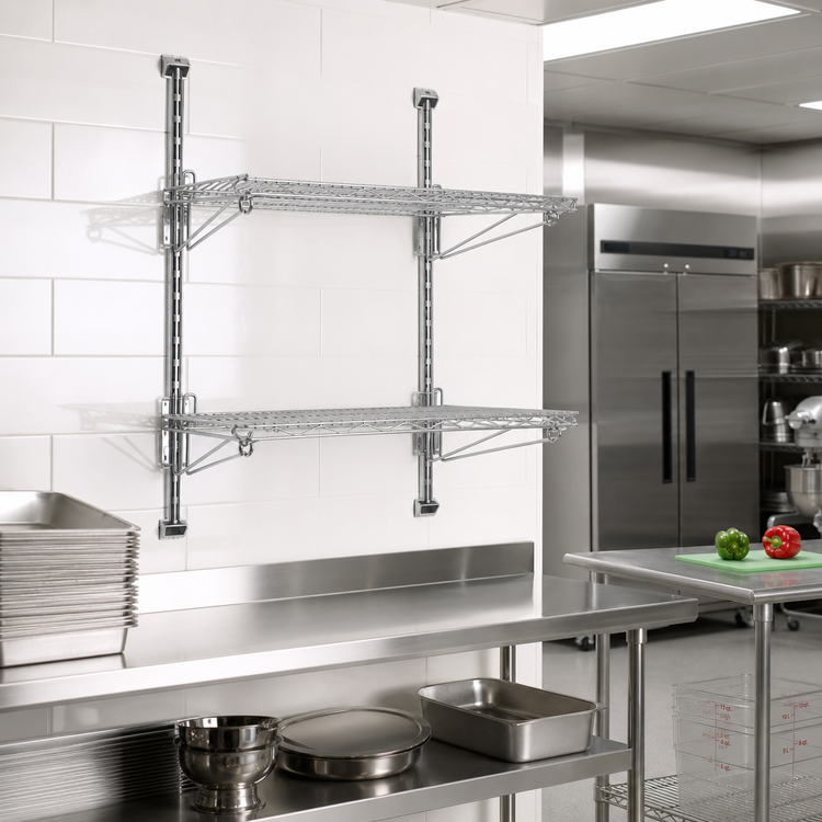 Product image #2 for Eagle Group Prepackaged Adjustable Post Wire Wall Mount Mid Unit for 14-Inch Shelves, 33-Inch Post, Chrome Finish