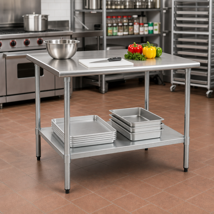 Product image #2 for BlendPort Deluxe Series 30 x 30 Square Flat Top Stainless Steel Work Table with Adjustable Galvanized Undershelf