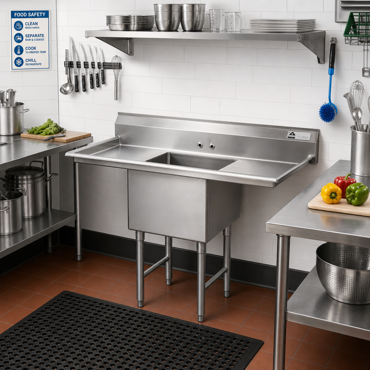 Product image #2 for Advance Tabco 1-Compartment Fabricated Sink with Left and Right Drainboards, 24 x 24 x 14-Inch Bowl, 72-Inch Wide