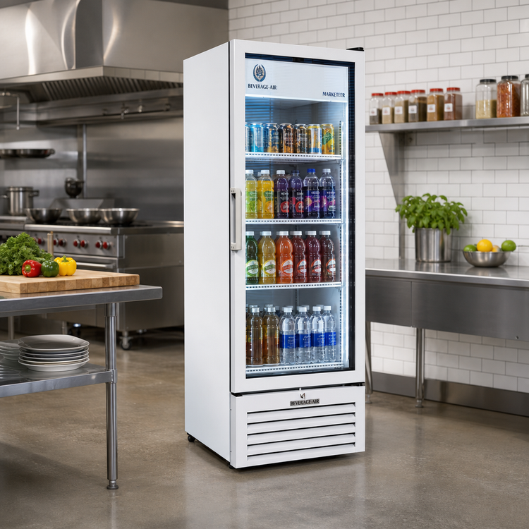 Product image #2 for Beverage-Air Marketeer MT12-1W White One-Section Reach-In Hinged Glass Door Refrigerated Merchandiser, 11.5 Cu. Ft.