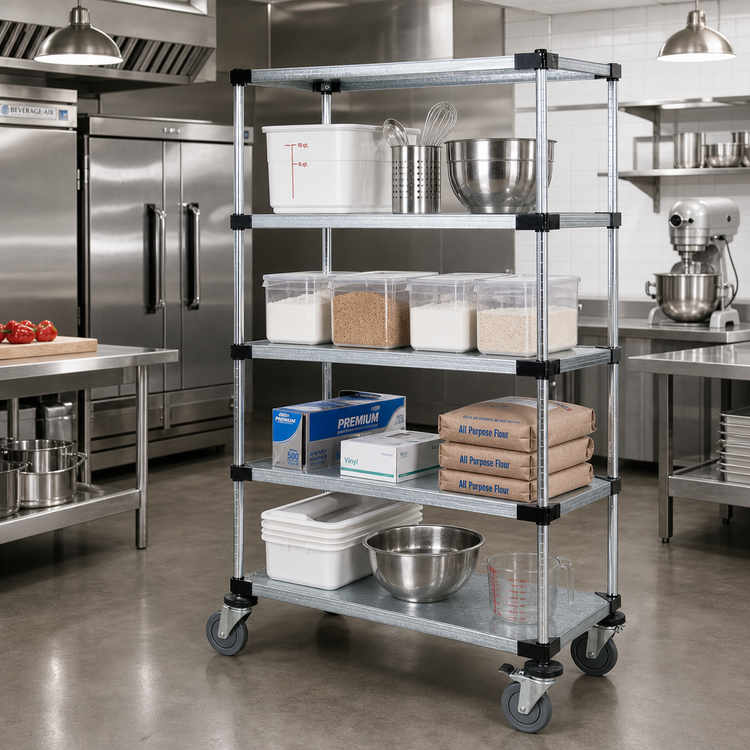 Product image #2 for Quantum 60"W x 18"D x 80"H Mobile Solid Shelving Cart with Galvanized Steel Shelves