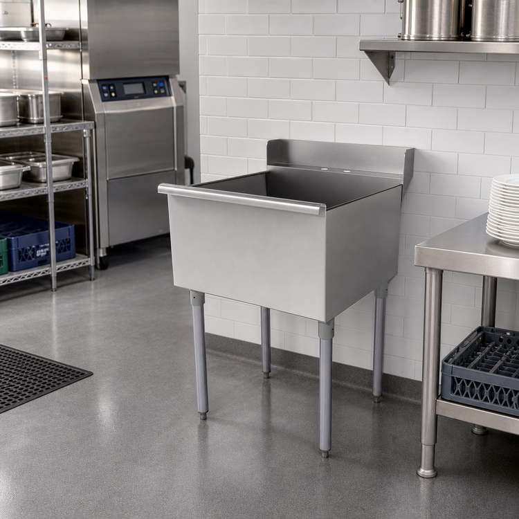 Product image #2 for Advance Tabco 4-41-24D Square Corner Single-Compartment Scullery Sink with 24 x 24-Inch Bowl, 430 Stainless Steel, 4-Inch Backsplash, Legs