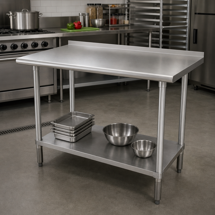 Product image #2 for Advance Tabco Special Value Series Stainless Steel Work Table, 48" W x 36" D, 16-Gauge Top, 1-1/2" Rear Splash, Adjustable Undershelf