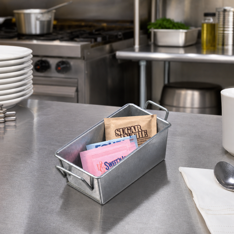 Product image #2 for American Metalcraft Galvanized Steel Sugar Packet Holder with Handles, 5 x 3 x 2 Inch, Silver