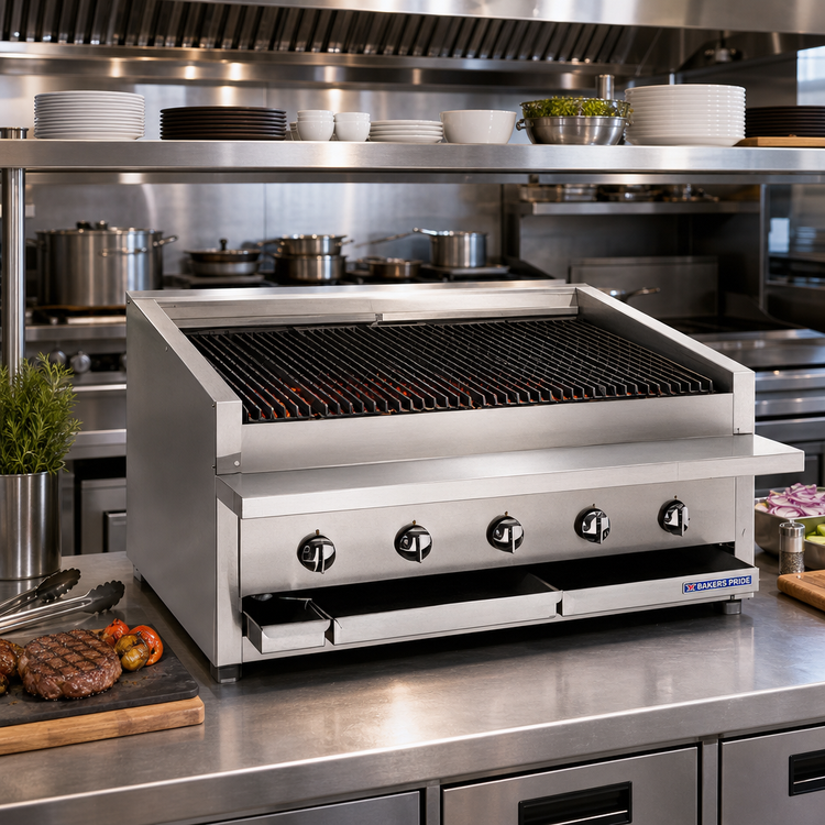 Product image #2 for Bakers Pride Dante Series 36-Inch Countertop Gas Radiant Charbroiler with Floating Rod Grate and Glo-Stones