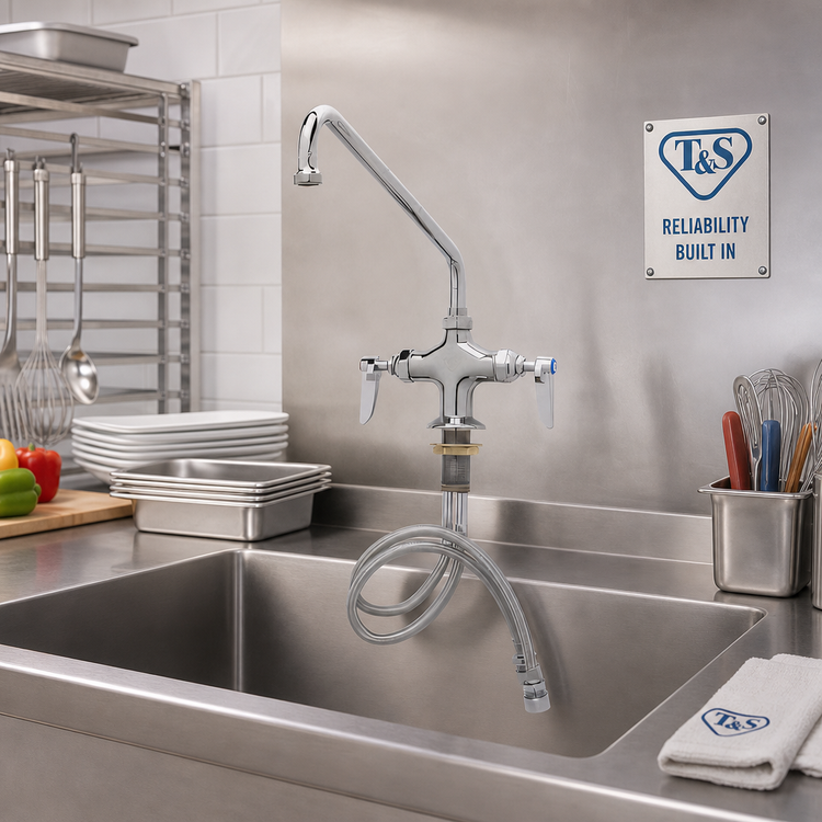 Product image #2 for T&S Brass B-0201-01 Single-Hole Deck-Mount Swivel Pantry Mixing Faucet with 12-Inch Swing Nozzle