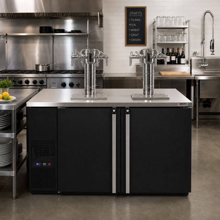 Product image #2 for Pro-Line E-Series Dual-Temperature Wine Cooler Dispenser, Two-Section, 59-1/2 Inch Wide, 8 x 1/6 Barrel Keg Capacity