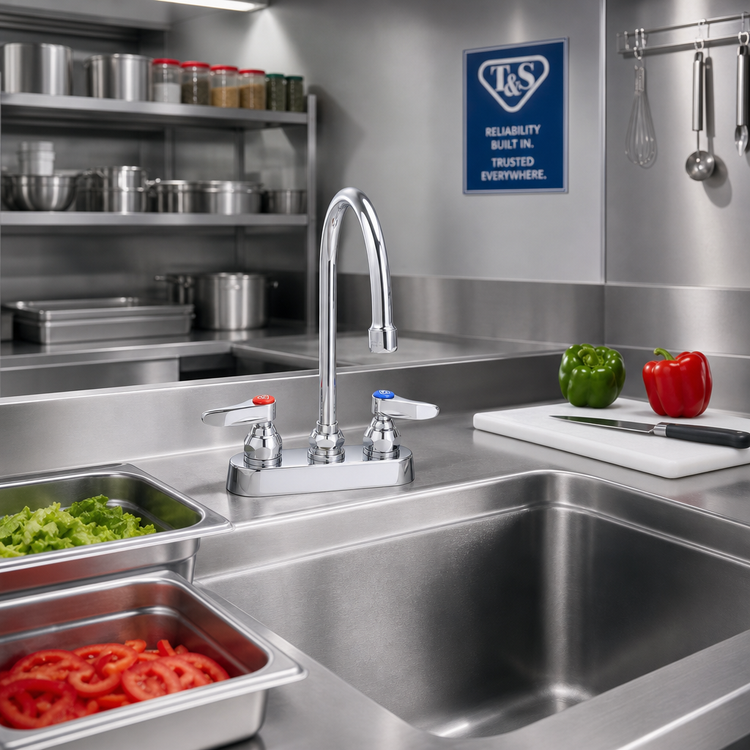 Product image #2 for T&S Brass Workboard Mixing Faucet, Deck Mount, 4" Centers, 4-3/8" Swivel Gooseneck Spout