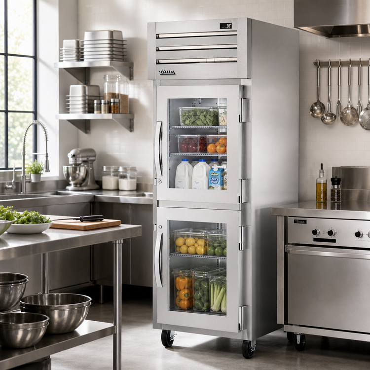 Product image #2 for True SPEC SERIES 1-Section Reach-In Refrigerator with 2 Glass Half Swing Doors, Stainless Steel Front, Aluminum Sides, and Top-Mounted Self-Contained R290 Refrigeration