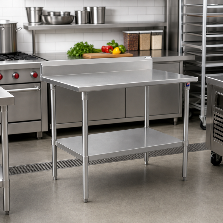 Product image #2 for John Boos Stallion 30"W x 24"D 16-Gauge Stainless Steel Work Table with 5" Backsplash and Adjustable Undershelf