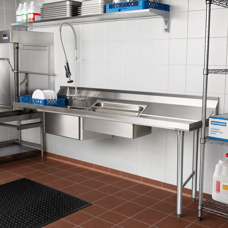 Product image #2 for Spec-Master Straight Soiled Dishtable with Pre-Rinse Sink, 72 x 30 Inches, Right-to-Left Operation