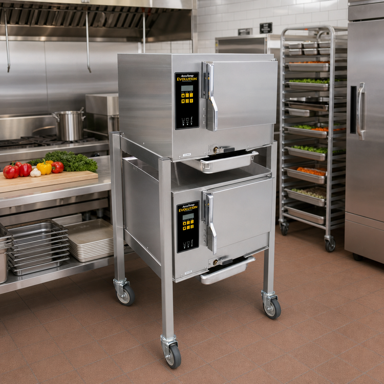 Product image #2 for AccuTemp Evolution Double-Stacked Connectionless Boiler-Free Convection Steamer with Stand, 2 Compartments, 3-Pan Per Compartment, Electric, 480V