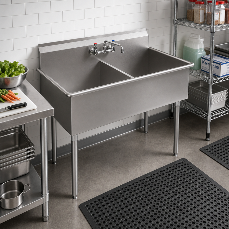 Product image #2 for Krowne Royal Series 2-Compartment Basin Sink with Splash-Mount Faucet, 24" x 21" x 13" Deep Bowls, 51" Wide