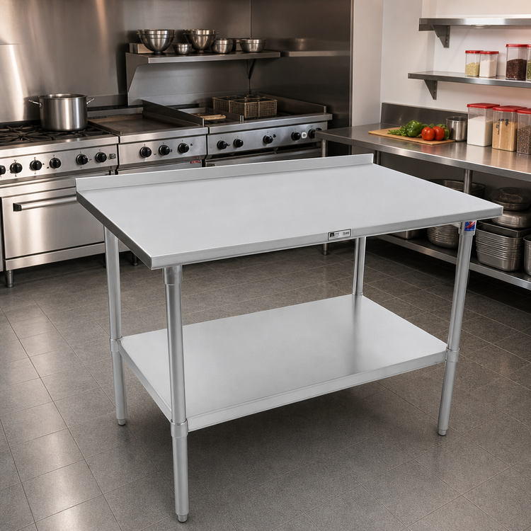 Product image #2 for John Boos Stallion 72 x 36 Inch 16-Gauge Stainless Steel Work Table with 1-1/2 Inch Rear Up-Turn and Galvanized Undershelf