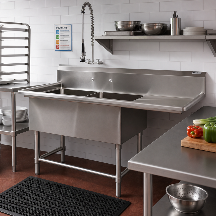 Product image #2 for John Boos Pro-Bowl Freestanding 2-Compartment Stainless Steel Sink with Right Drainboard