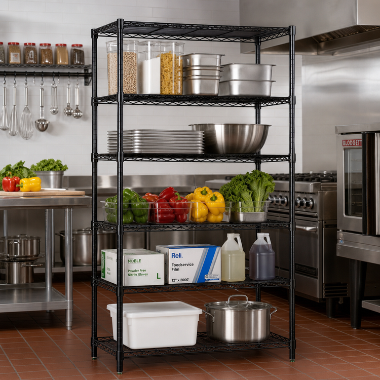 Product image #2 for Quantum 42" x 18" x 54" Black Epoxy Wire Shelving Starter Kit with 5 Shelves