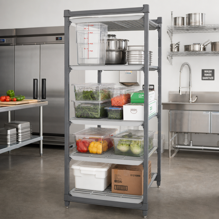Product image #2 for Cambro Camshelving Basics Plus 4-Tier Stationary Polymer Shelving Starter Unit, 21 x 48 x 84 Inches, Vented, Brushed Graphite