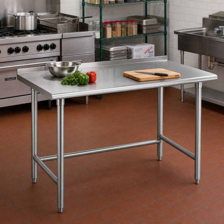 Product image #2 for Advance Tabco Special Value Series Open Base Stainless Steel Work Table with 1-1/2 Inch Rear Splash, 60 x 36 Inches